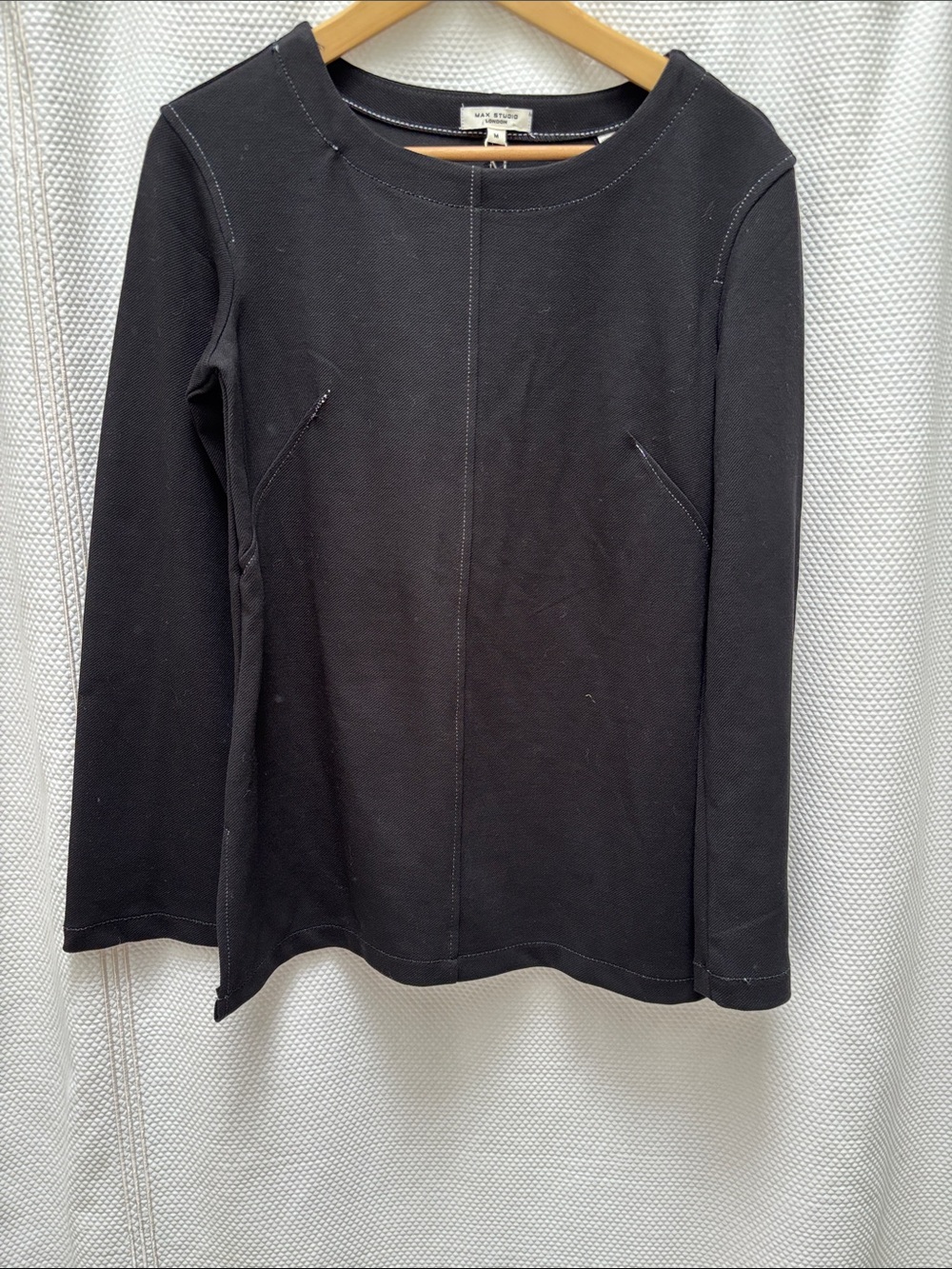 Max Studio Black Top with Contrast White Stitching